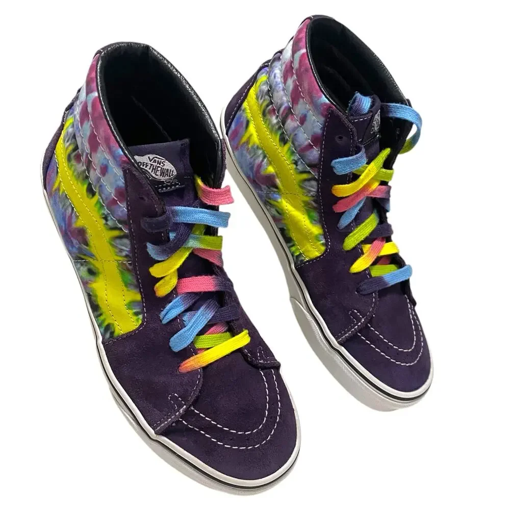 VANS Old Skool Mysterio Neon Tie Dye SK8-HI Purple Suede Leather Shoes Unisex